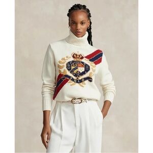 Polo by Ralph Lauren Women's White Turtleneck Sweater with Emblem